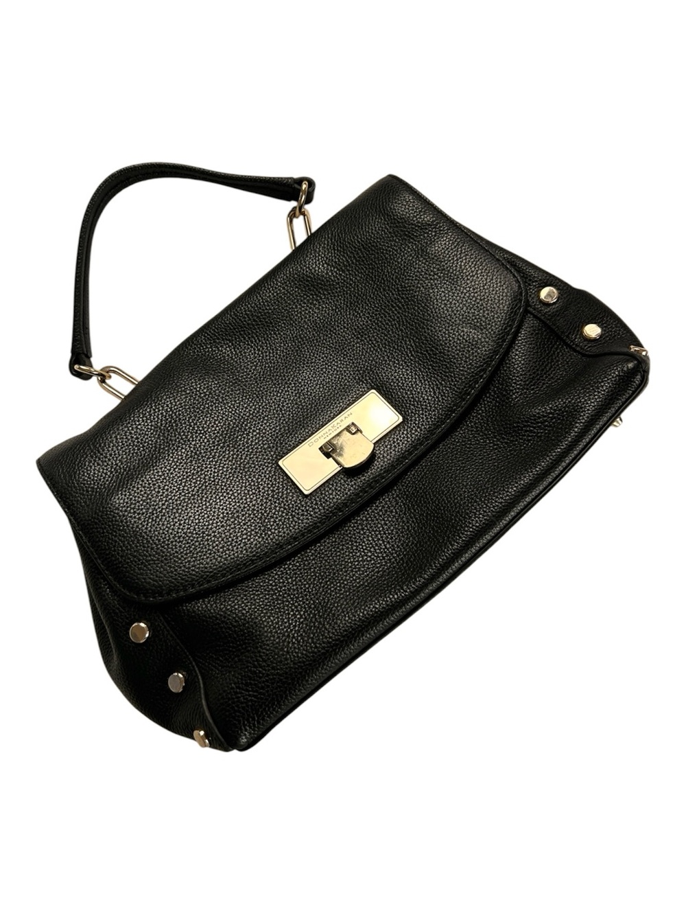 Donna Karan NY Black Pebbled Leather Lock-Front Satchel